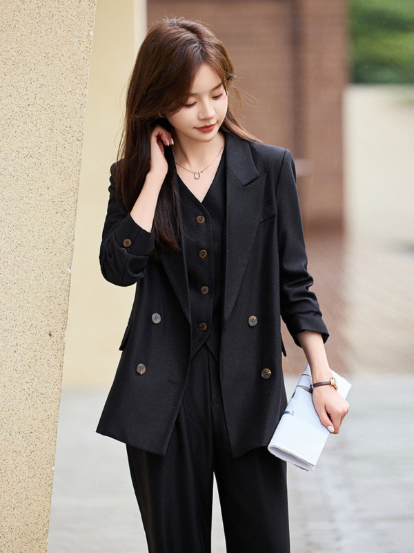 高級感女用三件式西裝套裝｜2025 春秋冬時尚職業裝｜西服＋西褲＋馬甲