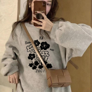 0.1 美式復古花灰加絨衛衣|Oversize寬鬆潮牌設計感上衣