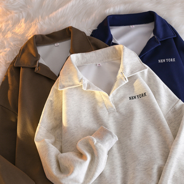 韓系寬鬆Polo領衛衣｜春秋薄款港味潮牌上衣