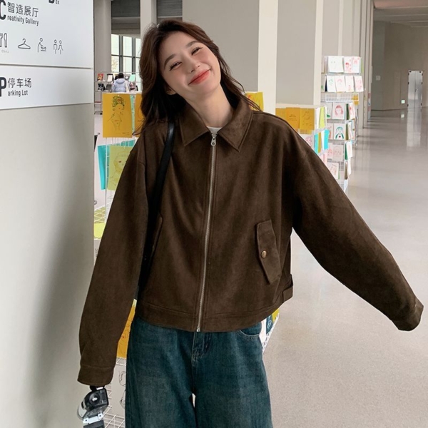 美拉德短款麂皮絨外套｜春秋美式復古慵懶風夾克