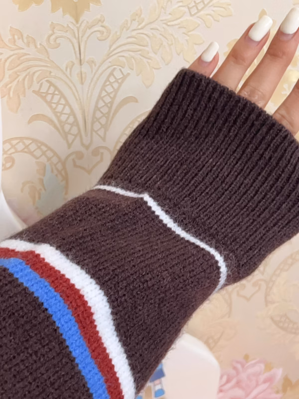 韓版軟糯Polo領撞色條紋毛衣｜秋冬寬鬆套頭上衣