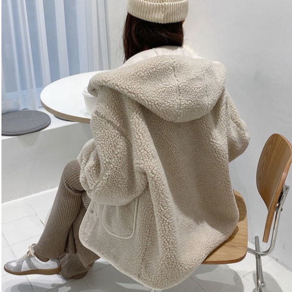 羊羔毛連帽外套｜冬季加厚保暖寬鬆外穿上衣 女生慵懶奶系外套