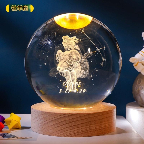 2.1 十二星座水晶球|星座開運擺飾 生日禮物禮盒收藏 光影能量水晶球