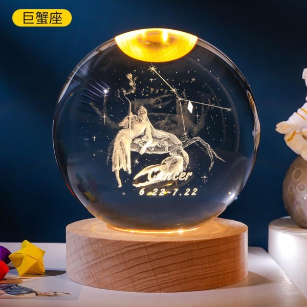 2.4 十二星座水晶球|星座開運擺飾 生日禮物禮盒收藏 光影能量水晶球