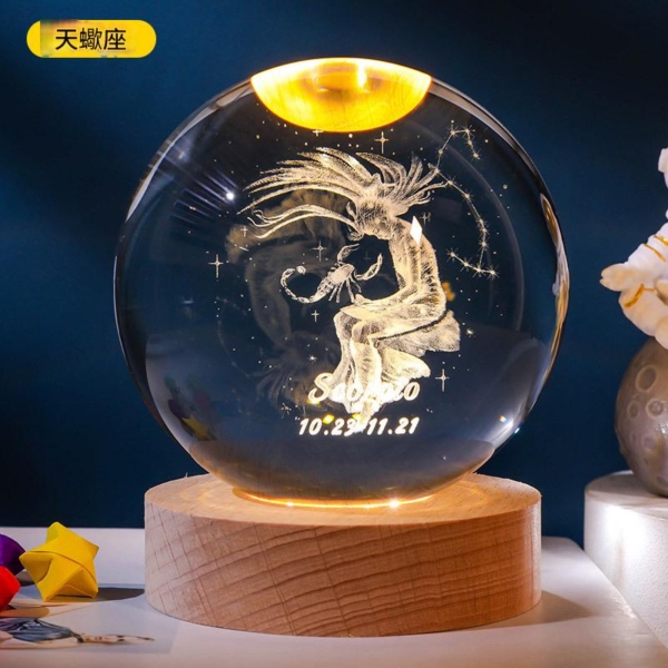 2.8 十二星座水晶球|星座開運擺飾 生日禮物禮盒收藏 光影能量水晶球