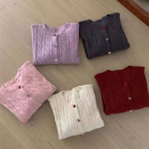 21 韓系慵懶風寬鬆麻花針織開衫|秋冬彩扣單排扣毛衣外套 女生百搭上衣