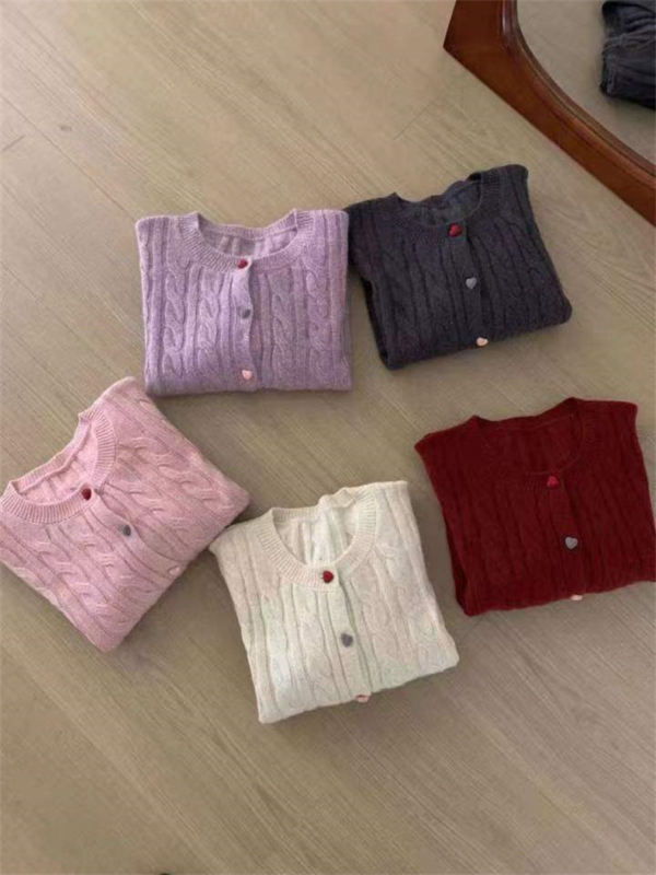 韓系慵懶風寬鬆麻花針織開衫｜秋冬彩扣單排扣毛衣外套 女生百搭上衣