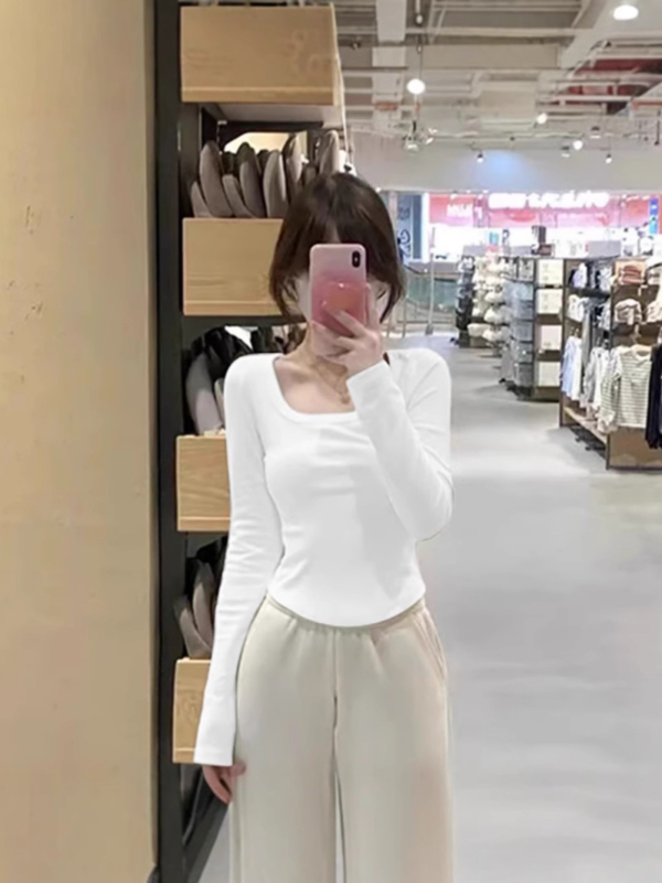 300g德絨長袖打底上衣｜秋冬U領修身T恤 女生婴膚級保暖內搭