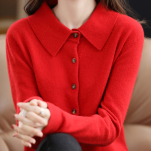 21 翻領針織POLO外套|春秋長袖開襟毛衣開衫 女生寬鬆氣質上衣