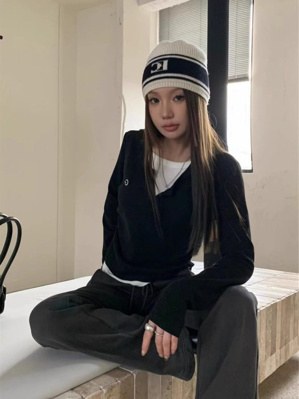 春秋薄款修身假兩件長袖上衣｜韓版圓領打底T恤 女生百搭必備