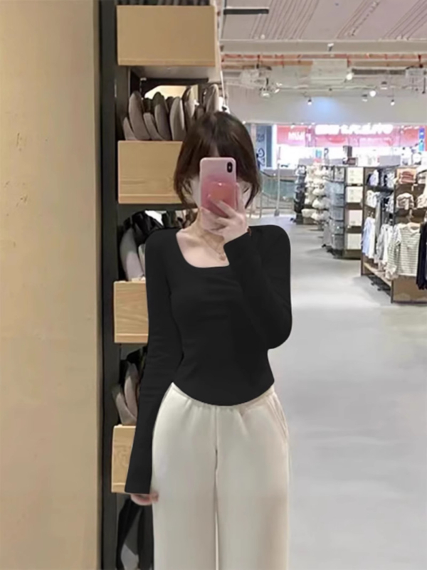 300g德絨長袖打底上衣｜秋冬U領修身T恤 女生婴膚級保暖內搭