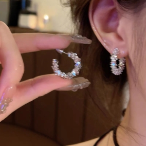 30226 螢河FFR|925銀電鍍璀璨水晶圈環耳環(MY30226)