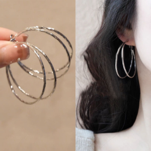 31004 螢河FFR|925銀電鍍立體交疊圈環耳環(MY31004)