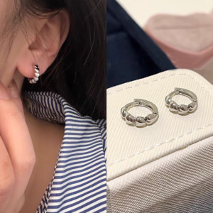 31145 螢河FFR|925銀電鍍立體鏈紋圈環耳環(MY31145)