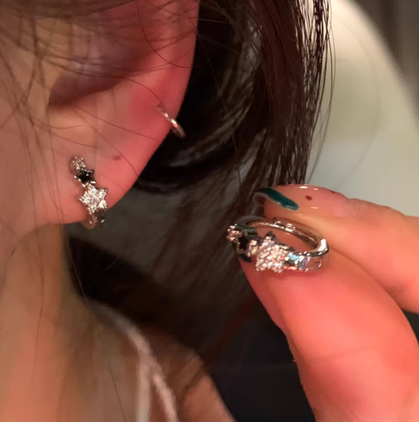 螢河FFR｜925銀電鍍星鑽圈環耳環（MY31155）