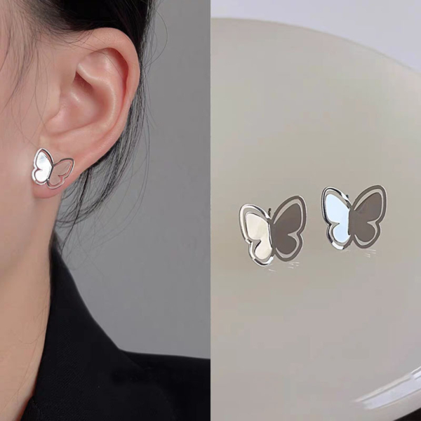 螢河FFR｜925銀電鍍鏡面蝴蝶耳環（MY31174）