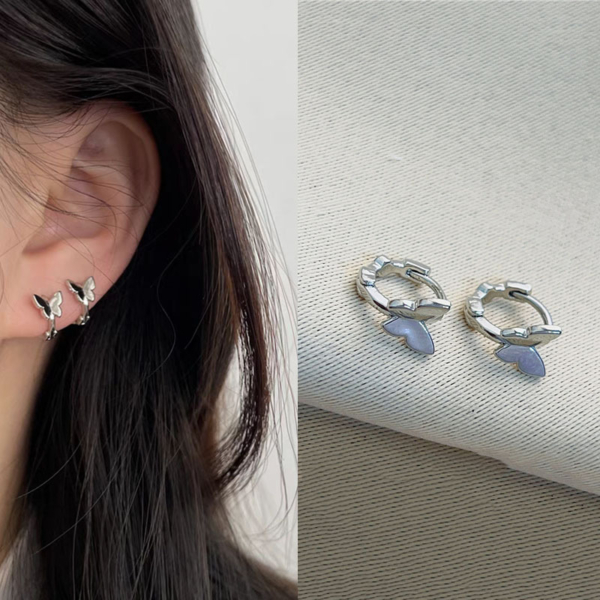 螢河FFR｜925銀電鍍貝殼蝴蝶圈環耳環（MY31845）