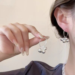 35110 螢河FFR|925銀電鍍立體銀珠花束小圈圈耳環(MY35110)