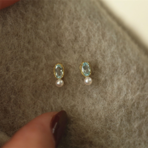 35254 螢河FFR|925銀電鍍藍澈寶石珍珠耳釘(MY35254)