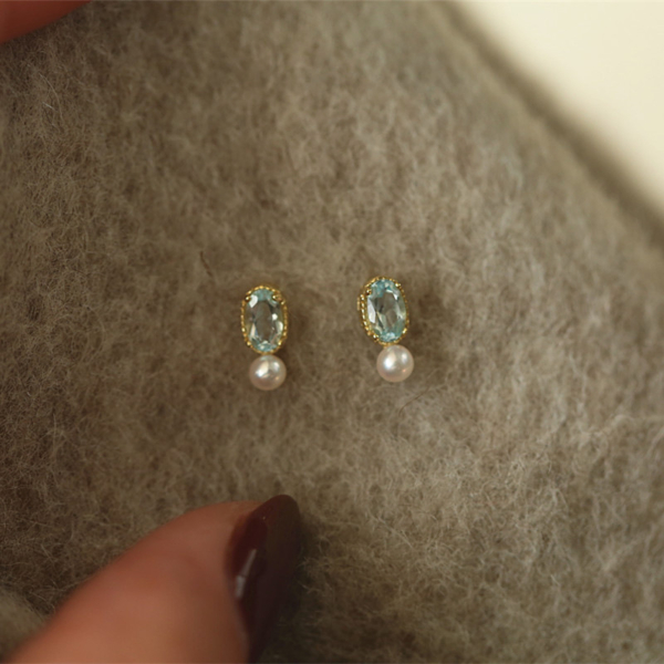 螢河FFR｜925銀電鍍藍澈寶石珍珠耳釘（MY35254）